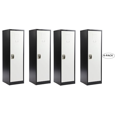 48in Locker For Kids, Black Body With White Doors, 4PK